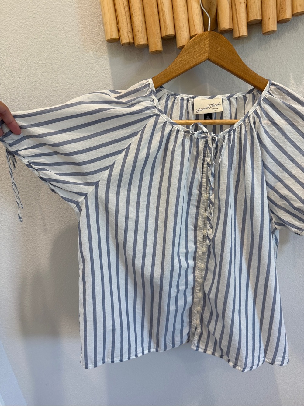 Universal Thread Blue and White Striped Tie-Sleeve Peasant Top - Picture 3 of 5